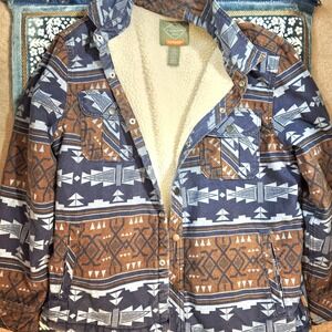 St Johns Bay Aztec Southwest Boho Sherpa-Lined Shacket Coat Jacket Men's Large